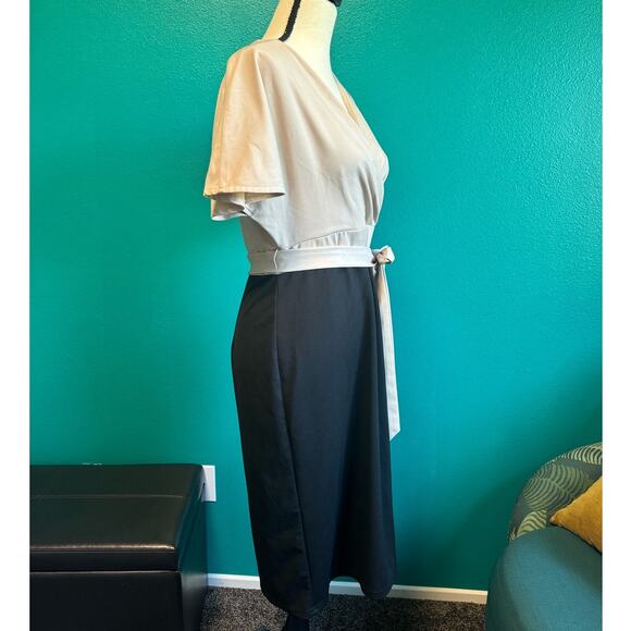 Grace Karin Taupe & Black Short Sleeve Midi Dress Women's Large - Picture 9 of 9